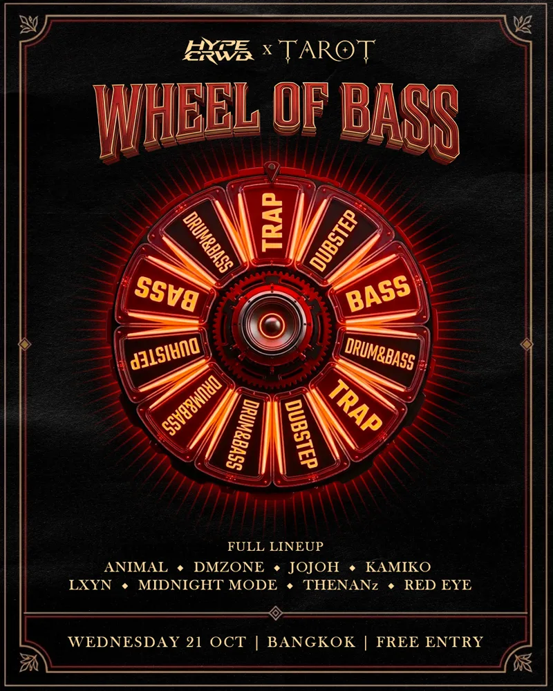 Poster: HYPE CRWD x TAROT presents Wheel of Bass, Wednesday 21 October, free entry